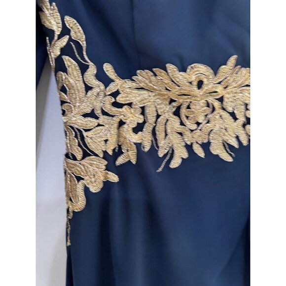 JJ ‘S Jumpsuit/Pantsuit V-Neck Floor-Length Chiffon Evening Dress With Appliques - Picture 7 of 9